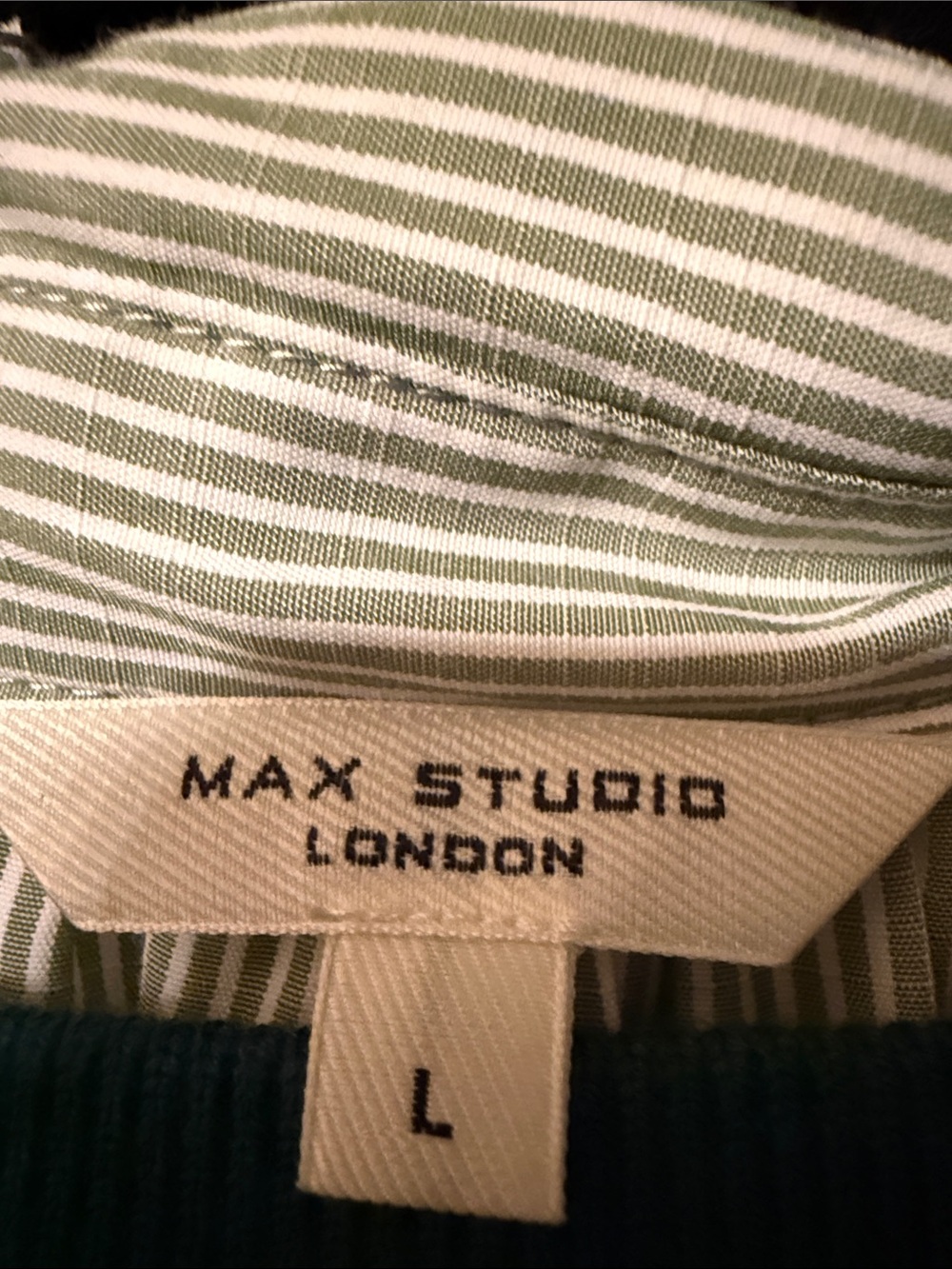 Max Studio Light Green Pinstripe Women’s Blouse- Size L - Picture 3 of 5